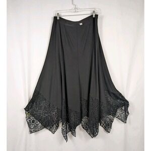 Y2K Handkerchief Hem Midi Skirt Medium Fairy Grunge Festival Lace Dark Boho 2971